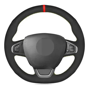 Car Steering Wheel Cover Soft Black Genuine Leather Suede Red Marker For Renault Clio 4 (IV) Kaptur Captur 2016-2019