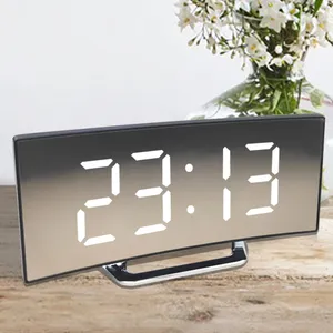 Digital Alarm Clock Desk Table Clock Curved LED Screen Alarm Clocks for Kids Bedroom Temperature Snooze Function Home Decor