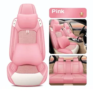 Car Seat Covers For Sedan SUV Durable Leather Universal Full Set Five Seaters Cushion Mat Front And Back Cover Pink Deisgn