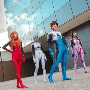 3D Printed Anime Asuka Langley Soryu Mari Rei Ayanami Cosplay Costume EVA Asuka Test Jumpsuits Zentai Suit Halloween Bodysuit Adults Kids