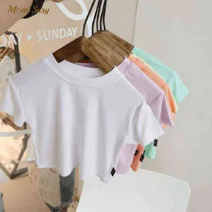 Fashion Summer Baby Girl Cotton T-Shirt Short Infant Toddler Girl Crop Top Tshirt Short Sleeve Round Neck Tee Top Solid 0-7Y G1224
