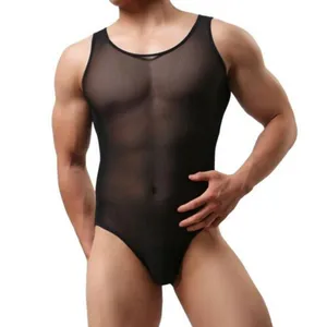 Men's G-Strings Leotard Men Transparent Mesh Wrestling Singlet Fishnet Bodysuit Mans Undershirt Bodycon Jumpsuits Man Bulge Pouch UnderwearM