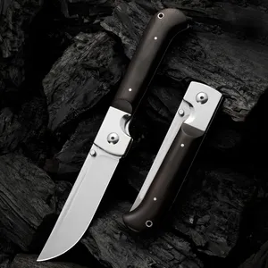 R7261 Tactical Folding Knife 14C28N Satin Drop Point Blade Walnut Wood with Stainless Steel Head Handle Outdoor Pocket Folder Knives