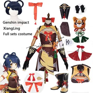 Genshin Impact Xiangling Cosplay Come Head Chef Outfit Halloween Party Xiang Ling Cosplay Wig Shoes Bear Anime Sexy Dress XXL Y220516