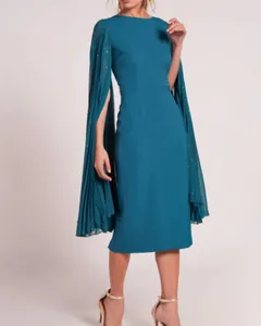 Hot Fashion Cap Sleeves Cocktail Party Dress Jewel Neck Sleeveless Tea Length Chiffon Club Prom Gowns Robe De Soriee 2022