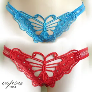 Wholesale women Sexy Lace Thongs G-string Panty Lingerie Underwear Open Crotch butterfly Hollow T014