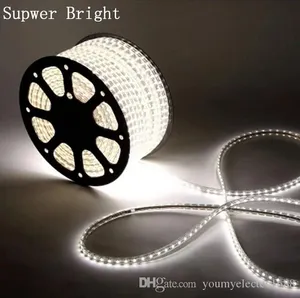 Hot 100M 3014 120 LEDs SMD 220V Waterproof IP67 Warm Cool White LED Strip Lights with Power Cord Plug + Mounting Clips
