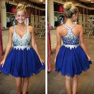 Sexy Royal Blue Short Homecoming Dresses Organza Crystal Backless Homecoming Dress Custom Made Formal Evening Prom Gowns Sweet Sixteen Dress