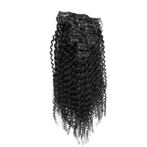 Virgin Mongolian Human Hair 100g 8pcs Afro Kinky Curly Clip In Hair Extensions For Black Woman