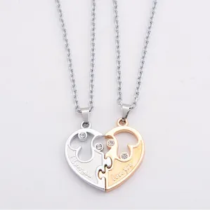 Engrave Heart Crystal Pendant Necklace Letter Matching CZ Couple Lovers Necklaces Women Men Chain Elegant Love Jewelry 2 Pcs/Set