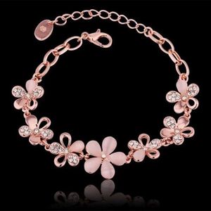 Bracelets de mariage charmants 18k Rose Gold Femmes Pink Cats Pink Eye Opal Flower Chain Bracelet Gift For Women Girl