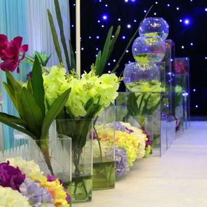 Soporte transparente para boda, marco de flores cuadrado acrílico de cristal, decoración de camino, columna, suministros para fiesta