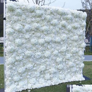 Decoraciones de boda 8x8 pies pared de flores blancas 3D hechas con tela enrollada arreglo de flores artificiales para decoración de fondo dhtwj