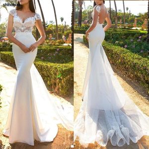 Vestido de novia de encaje para playa, precioso vestido de sirena con Espalda descubierta, bordado, apliques de talla grande, personalizado
