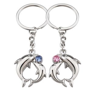 Faveur de mariage Couples dauphin porte-clés amoureux métal amour coeur porte-clés porte-clés carte-cadeau emballage