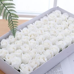 Faveurs de mariage 50 pièces/boîte tête de fleur de savon rose à trois couches production de bricolage saint valentin boîte cadeau créative simulation fleur de savon