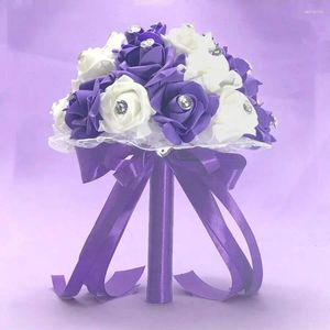 Flores de boda 1 PCS Matrimonio Romance Love Purple Big Diamond Bride and Groom Streamer Bouquet de