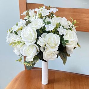 Flores de boda 17cm Bridal Bridal Bouquet White Pink Silk Roses Bouquets Artificial Bouquets Pequeños accesorios de matrimonio