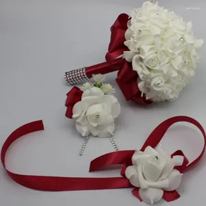 Fleurs de mariage 3 PCS / Set Bridal Bridesmaid Holder Artificial Bouquet Boutonniel