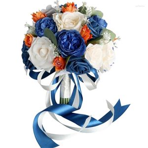 Fleurs de mariage artificielles bleu Orange fleur Bouquet fournitures de Simulation pour Couple femme fille anniversaire