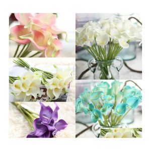 Flores de boda PU artificial Mini flor nupcial Calla Bouquet Real Touch para decoración del hogar Decorativo 12 colores Opción Drop Deliv DHCNE