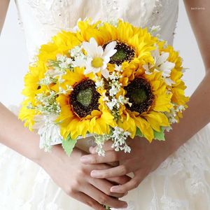 Bouquet de fleurs de mariage, simulation de tournesol, ensemble d'église tenant la mariée, Ramo Novia