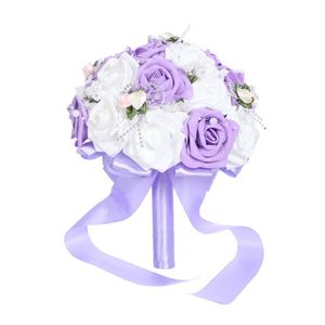 Fleurs de mariage Bouquet de mariage Bouquet Bridesmaid PE Artificial Rose Flower Fake Pearl Perl Pink Bouquet de mariage Supplies