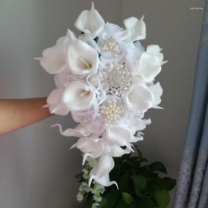 Collection de fleurs de mariage Pure Blanc Rose en cascade Calla Lily Rhingestone Bouquet of Bride de Fleur Mariage Blanc