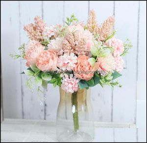 Fleurs de mariage Fournitures de fête Événements Roses Artificielles Soie Blanche Pivoine Haute Qualité Bleu Ciel Mariée Bouquet Décor Fausse Fleur Home5155197