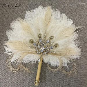 Flores de boda PEORCHID inspirado broche de plumas de avestruz ramos de novia ramo de novia Artificial gran Gatsby flor Biamond ramo