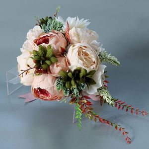 Fleurs de mariage Romantique Bridedal Bridesmaid Bouquet Waterfall Artificial Flower Fake Succulent Rubbon Retro Retro Luxury Party W0ya