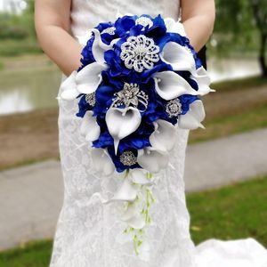 Fleurs De Mariage Bleu Royal Bouquet De Mariée Poires Artificielles Strass Blanc Lys Calla Ramos De Novia