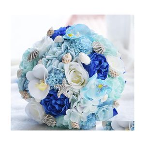 Fleurs De Mariage Bouquet De Coquillage Soie Artificielle Hortensia Jardin Bouquets De Mariée Bleu Plage Étoile De Mer De Mariée Drop Delivery Party Même Dh5Zl