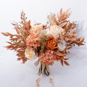 Fleurs De Mariage SESTHFAR 2023 Bouquet De Mariée Orange Clair Rose Artificielle Hortensia Charmant Boque De Noiva
