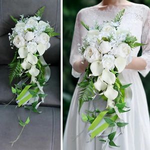 Fleurs de Mariage cascade Bouquet ivoire mariée Boquet pivoines rustique mariée Buket violet Calli Lily cascade Mariage