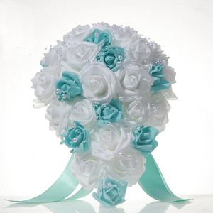 Fleurs de mariage cascade en forme de goutte Bouquet de mariée perle Rose bicolore Pe fleur cadeau mariée