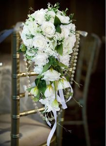 Fleurs De Mariage Cascade Blanc S Perles Artificielles Bouquets De Cristal Demoiselle D'honneur Bouquet De Mariée Main De Mariage Rose