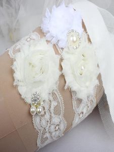 Jarretières de mariage pour mariée mariée ivoire jambe jarretières ceinture ensemble dentelle strass cristaux grande taille fleurs en mousseline de soie faites à la main en stock7245359
