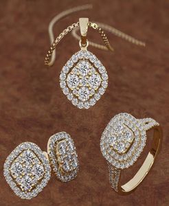 Conjunto de regalo de boda Clásico para mujer Conjunto de joyería de boda con diamantes de oro de 18 quilates Pendientes Collar con colgante Anillo Accesorios de compromiso5949628