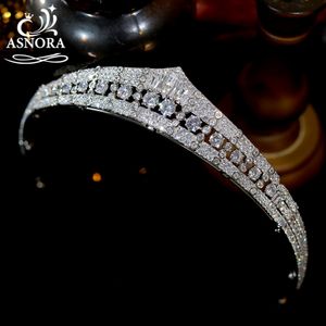 Bijoux de cheveux de mariage ASNORA Vintage couronnes diadèmes en Zircon cubique bandeau accessoires de mariée princesse bal 230609