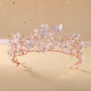 Bijoux de cheveux de mariage baroque or rose cristal papillon perles diadèmes de mariée couronnes diadème casque vigne diadème accessoires 230112