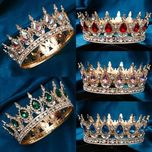 Wedding Hair Jewelry Baroque Round Wedding Crown Bridal Pageant Crystal Tiaras Crown Molding Headpieces For Queens and King 230816