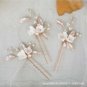 Bijoux de cheveux de mariage en céramique fleur épingle à cheveux naturel poire naturel