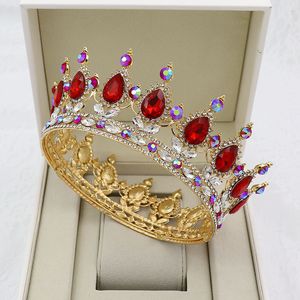 Joyería para el cabello de boda KMVEXO Color dorado Tiaras de cristal Corona redonda barroca Reina real Rey Coronas Diadema Accesorios para baile de graduación 230112