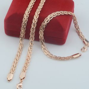 Wedding Jewelry Sets 5mm Men Women 585 Rose Gold Color Braid Twisted Necklace Bracelet Set 50cm 60cm Long 230608