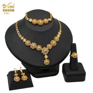 Wedding Jewelry Sets ANIID Indian Bridal Jewelry Set Dubai Necklace Earrings For Women Wedding 24k Gold Plated African Jwellery Bridesmaid Party Gift 231013