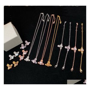 Ensembles de bijoux de mariage Designer dames colliers bracelet oreille goujons collier bracelets boucle d'oreille avec bleu rose blanc cristal planète Penda Dhycc