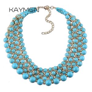 Ensembles de bijoux de mariage KAYMEN Mode Imitation Turquoise Stands Tissage Déclaration Collier pour Femmes À La Main Perlée Chunky Sautoirs En Gros 230928