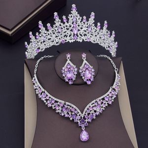 Ensembles de bijoux de mariage Ensembles de cristal violet de luxe Ensembles de bijoux de mariée pour femmes Couronne Boucle d'oreille Collier Diadèmes de mariage Mariée Dubaï Ensembles de bijoux 230717