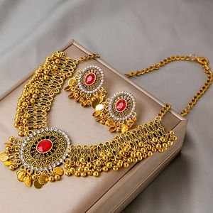 Ensembles de bijoux de mariage luxe rétro cristal mariée pour les femmes ethnique indien plaqué or collier boucles d'oreilles cadeau Saint Valentin 230804